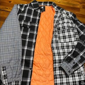 Orange, black and white BooHooMan flannel shacket